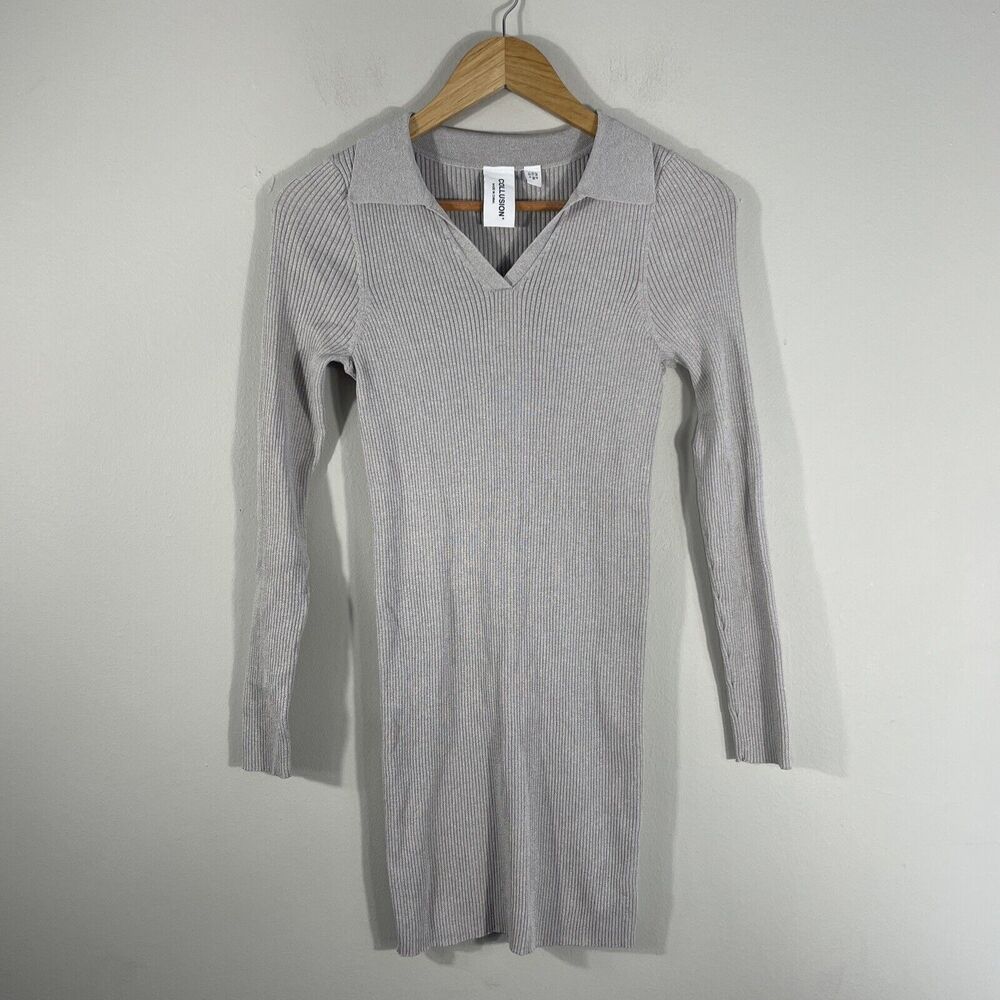 Collusion Mini Dress Ribbed Fitted Long Sleeves Juniors Sz 4 Knit Brownish Gray